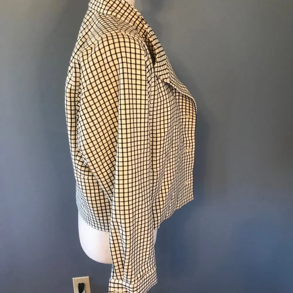 CAbi Windowpane Jacket Unlined Asymmetrical Front Black White #3173 Women's XS